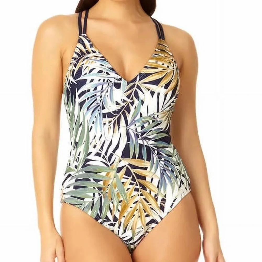 NWT Hurley One Piece Swimsuit Bathing Suit V-Neck UPF 50+ Tropical Print Size XL